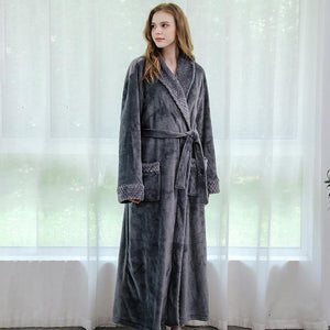 Women Men Winter Plus Size Flannel Robe Extra Long Hooded - foxberryparkproducts