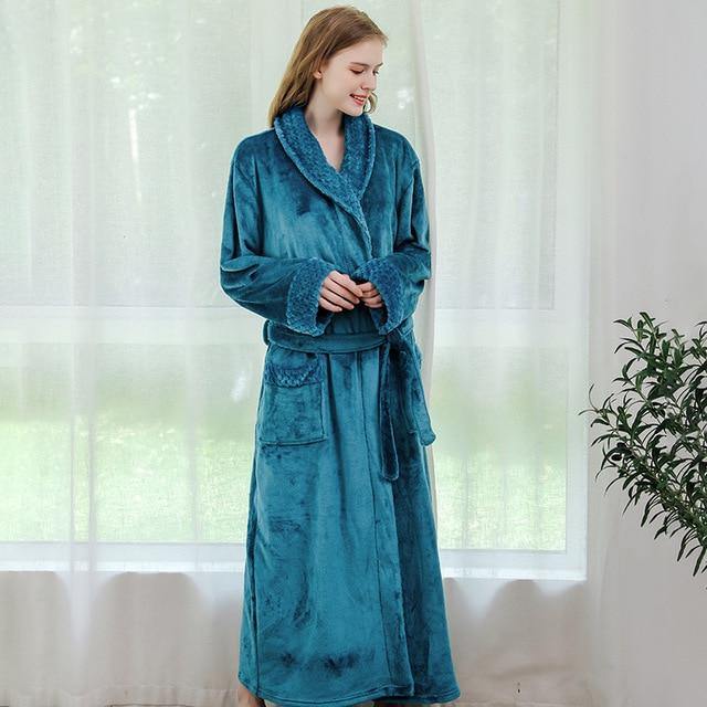 Women Men Winter Plus Size Flannel Robe Extra Long Hooded - foxberryparkproducts