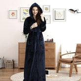 Women Men Winter Plus Size Flannel Robe Extra Long Hooded - foxberryparkproducts