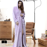 Women Men Winter Plus Size Flannel Robe Extra Long Hooded - foxberryparkproducts