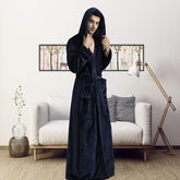 Women Men Winter Plus Size Flannel Robe Extra Long Hooded - foxberryparkproducts