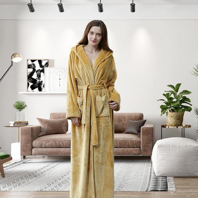 Women Men Winter Plus Size Flannel Robe Extra Long Hooded - foxberryparkproducts