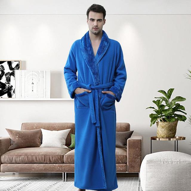 Women Men Winter Plus Size Flannel Robe Extra Long Hooded - foxberryparkproducts