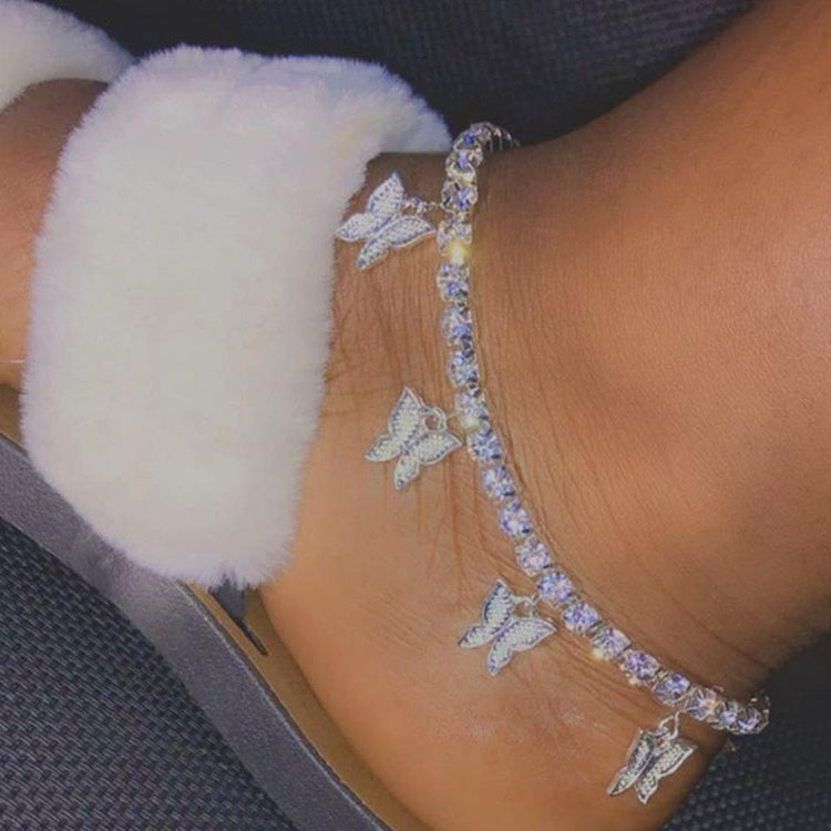 Anklet-Bracelet  INS Fashion Butterfly anklet Rhinestone Tennis Chain  ID A114 - 1136 - foxberryparkproducts