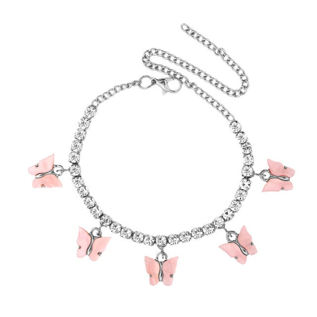 Anklet-Bracelet  INS Fashion Butterfly anklet Rhinestone Tennis Chain  ID A114 - 1136 - foxberryparkproducts
