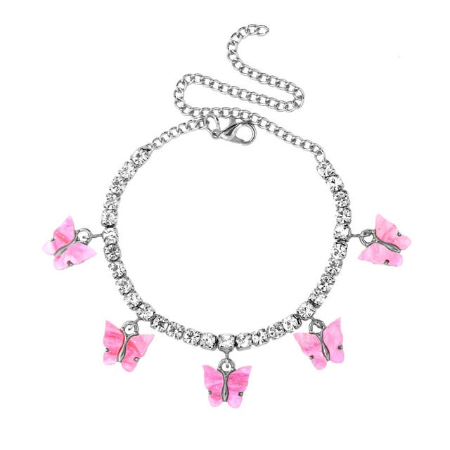 Anklet-Bracelet  INS Fashion Butterfly anklet Rhinestone Tennis Chain  ID A114 - 1136 - foxberryparkproducts