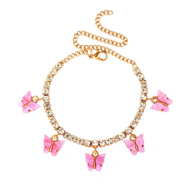 Anklet-Bracelet  INS Fashion Butterfly anklet Rhinestone Tennis Chain  ID A114 - 1136 - foxberryparkproducts