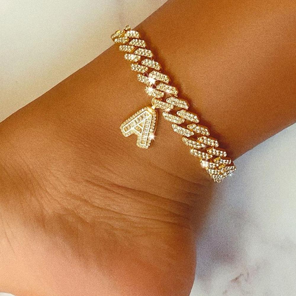 Anklet-Bracelet  Initial Cuban Link Chain Iced Out Letter      ID A114 - 1144 - foxberryparkproducts