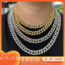 Load image into Gallery viewer, Hip Hop Iced Out Paved Rhinestones 1Set 13MM Miami Curb Cuban Chain - foxberryparkproducts
