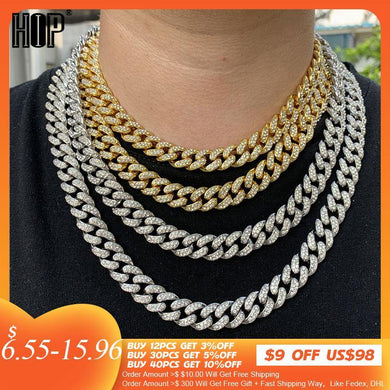 Hip Hop Iced Out Paved Rhinestones 1Set 13MM Miami Curb Cuban Chain - foxberryparkproducts