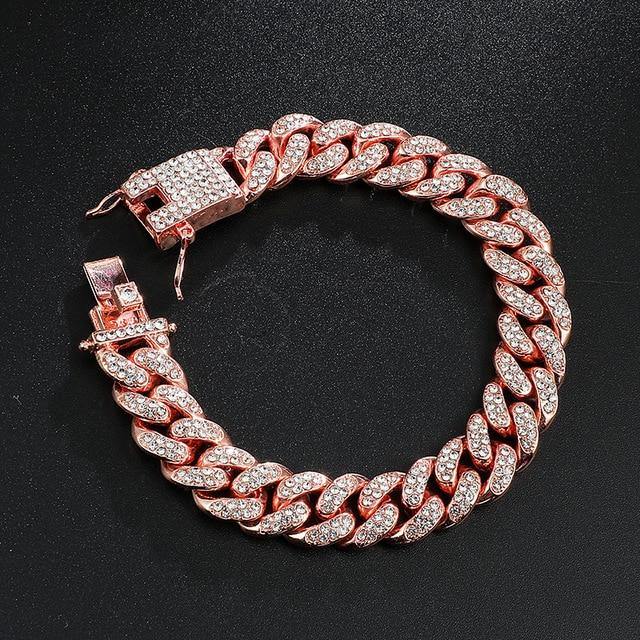 Hip Hop Iced Out Paved Rhinestones 1Set 13MM Miami Curb Cuban Chain - foxberryparkproducts