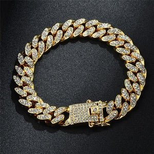 Hip Hop Iced Out Paved Rhinestones 1Set 13MM Miami Curb Cuban Chain - foxberryparkproducts