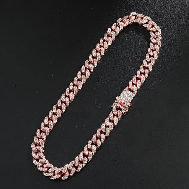 Hip Hop Iced Out Paved Rhinestones 1Set 13MM Miami Curb Cuban Chain - foxberryparkproducts