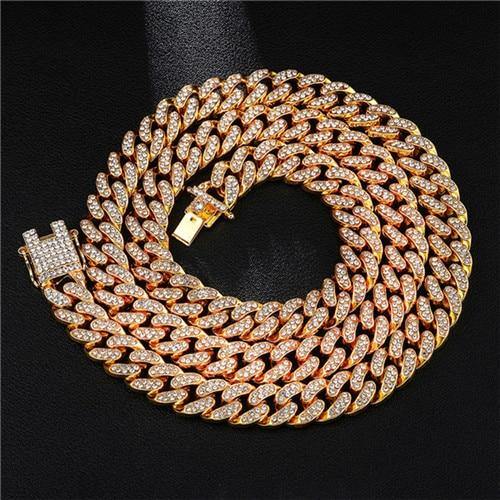 Hip Hop Iced Out Paved Rhinestones 1Set 13MM Miami Curb Cuban Chain - foxberryparkproducts