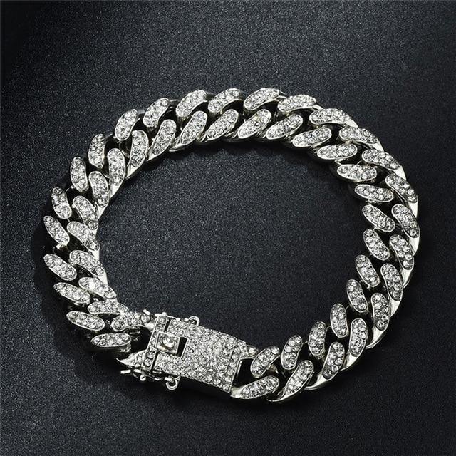 Hip Hop Iced Out Paved Rhinestones 1Set 13MM Miami Curb Cuban Chain - foxberryparkproducts