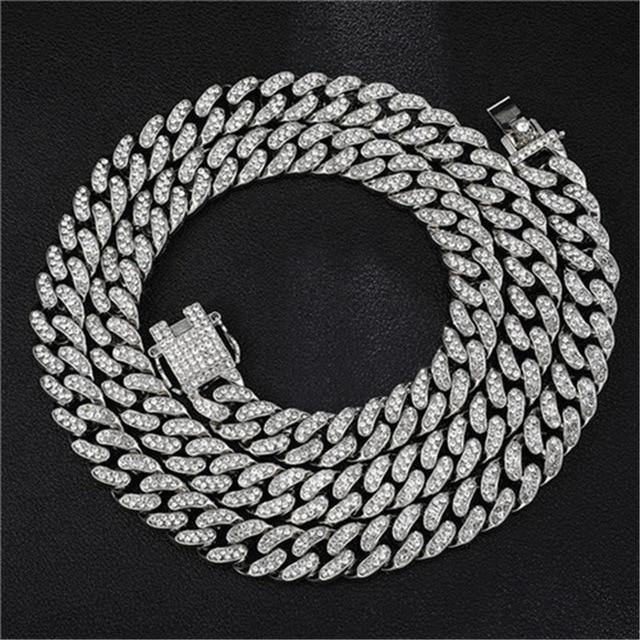 Hip Hop Iced Out Paved Rhinestones 1Set 13MM Miami Curb Cuban Chain - foxberryparkproducts