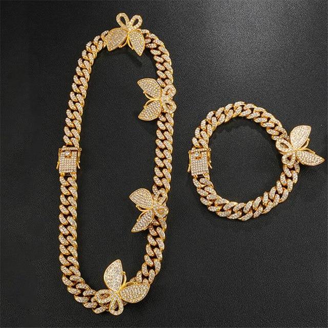 Hip Hop Iced Out Paved Rhinestones 1Set 13MM Miami Curb Cuban Chain - foxberryparkproducts