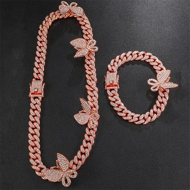 Hip Hop Iced Out Paved Rhinestones 1Set 13MM Miami Curb Cuban Chain - foxberryparkproducts