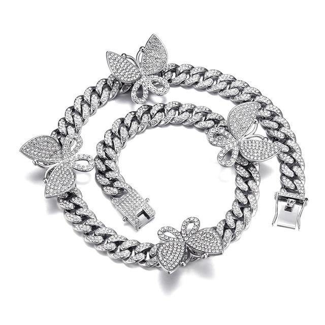 Hip Hop Iced Out Paved Rhinestones 1Set 13MM Miami Curb Cuban Chain - foxberryparkproducts