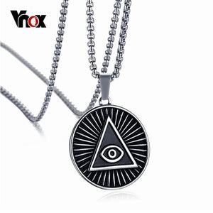 Vnox Mens Eye of Providence Pendant Necklace Vintage Stainless Steel Black All-seeing Eye Male Jewelry 24" Box Chain - foxberryparkproducts