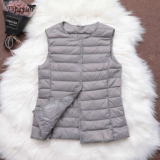 Fitaylor 90% Ultra Light White Duck Down Women Vest Thin Coat - foxberryparkproducts