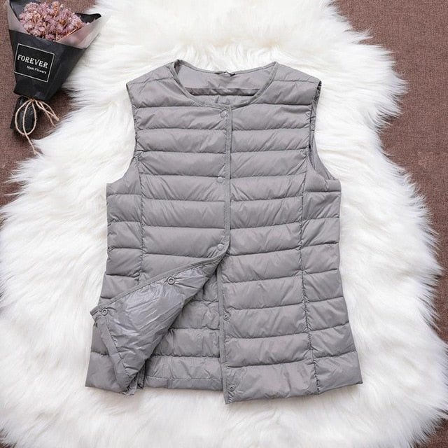 Fitaylor 90% Ultra Light White Duck Down Women Vest Thin Coat - foxberryparkproducts