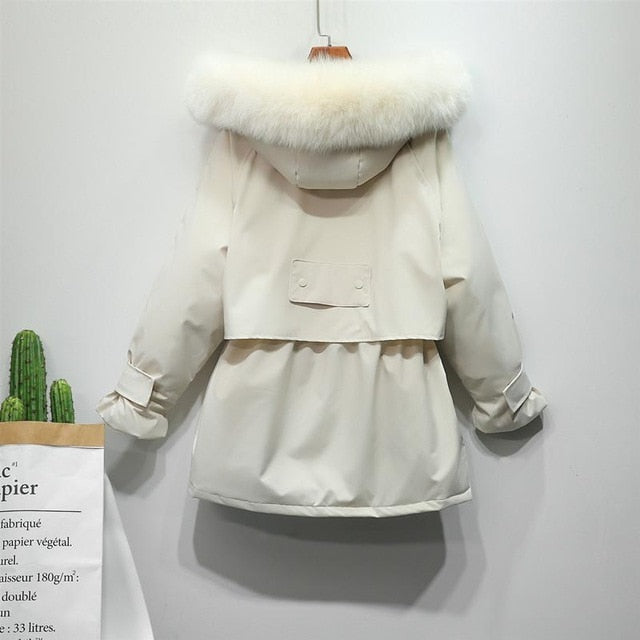 Warm Winter Jacket Women Large Natural Fox Fur White Duck Down Coat - foxberryparkproducts