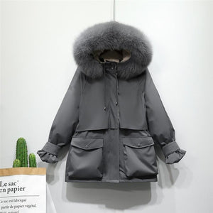 Warm Winter Jacket Women Large Natural Fox Fur White Duck Down Coat - foxberryparkproducts