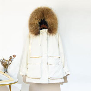 Warm Winter Jacket Women Large Natural Fox Fur White Duck Down Coat - foxberryparkproducts