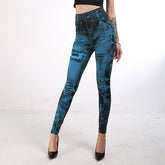 INITIALDREAM 2020 Imitation Cowboy Printed Leggings Women High Waist Slim Elastic Pencil Pants Plus Size 3XL Sexy Jeans Leggings - foxberryparkproducts