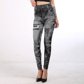 INITIALDREAM 2020 Imitation Cowboy Printed Leggings Women High Waist Slim Elastic Pencil Pants Plus Size 3XL Sexy Jeans Leggings - foxberryparkproducts