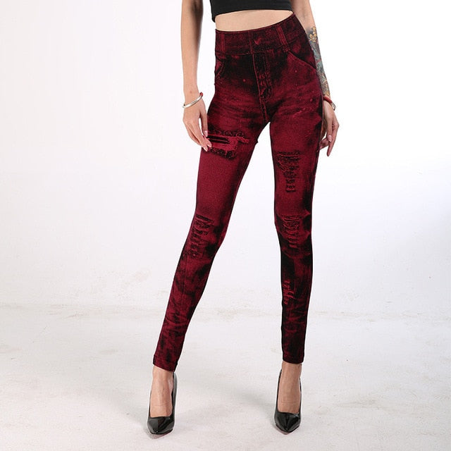 INITIALDREAM 2020 Imitation Cowboy Printed Leggings Women High Waist Slim Elastic Pencil Pants Plus Size 3XL Sexy Jeans Leggings - foxberryparkproducts
