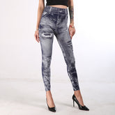 INITIALDREAM 2020 Imitation Cowboy Printed Leggings Women High Waist Slim Elastic Pencil Pants Plus Size 3XL Sexy Jeans Leggings - foxberryparkproducts