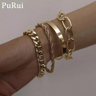 Bracelets PuRui 4pcs Punk Curb Cuban Chain Set     ID A115-1109 - foxberryparkproducts