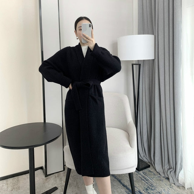 LANMREM 2021 Alpaca Knit Cardigan Jacket Women Autumn And Winter - foxberryparkproducts