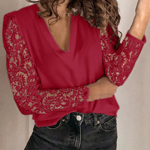 Gifts Blouse V-neck Lace Hollow Out Long Sleeve Office        ID A312 - 3101 - foxberryparkproducts