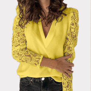 Gifts Blouse V-neck Lace Hollow Out Long Sleeve Office        ID A312 - 3101 - foxberryparkproducts