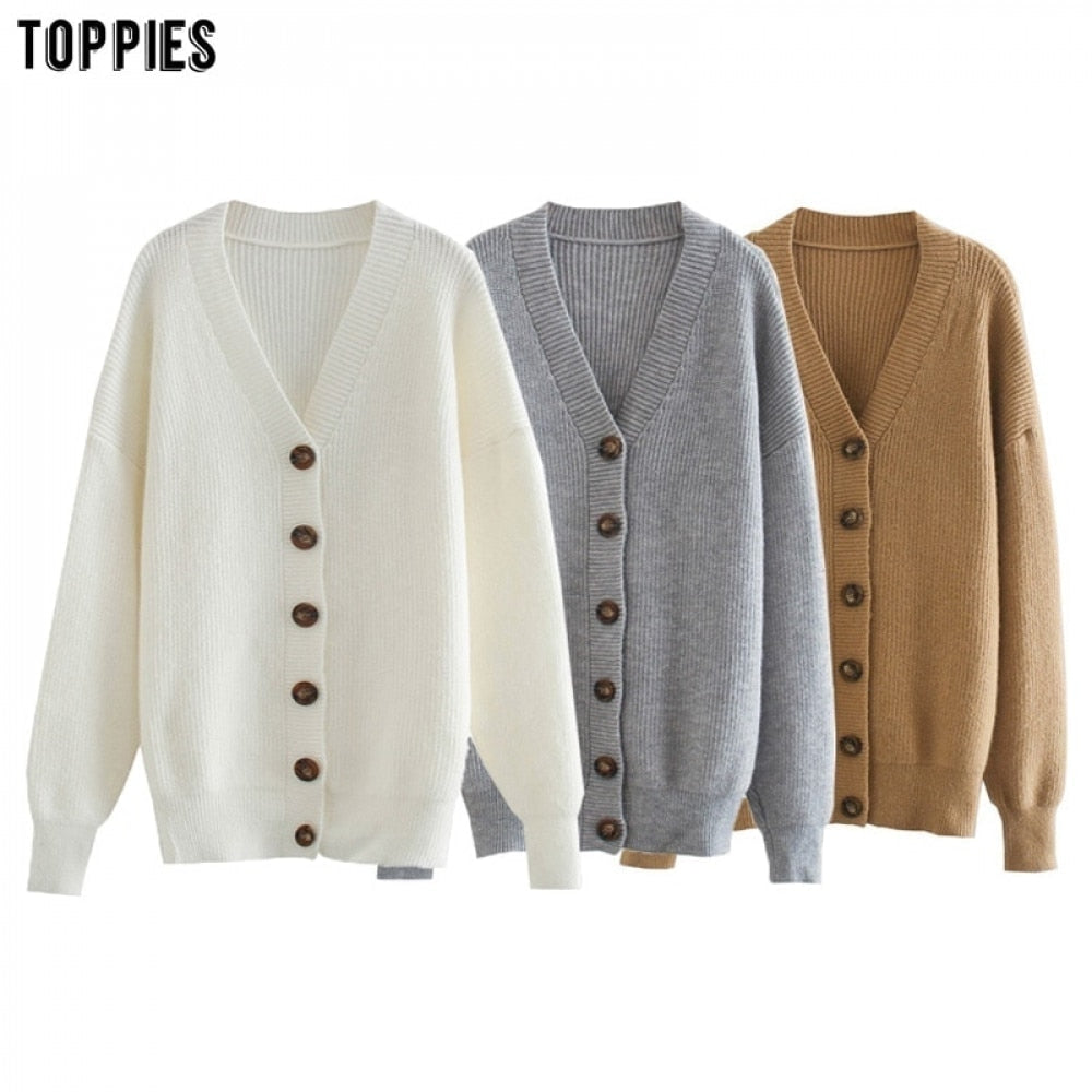 toppies 2021 winter white cardigan sweater womens single breasted knitted jacket coat fashion oversized sweater - foxberryparkproducts