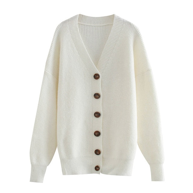 toppies 2021 winter white cardigan sweater womens single breasted knitted jacket coat fashion oversized sweater - foxberryparkproducts