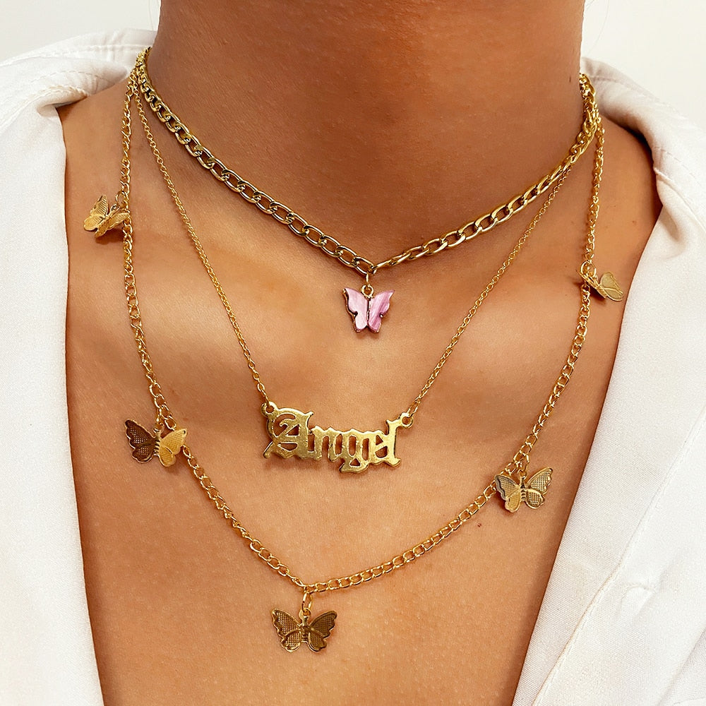 Necklace Butterfly Choker Fashionable Golden Chain Layered    ID  A112 - 1151 - foxberryparkproducts