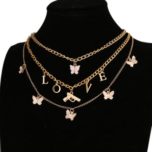 Necklace Butterfly Choker Fashionable Golden Chain Layered    ID  A112 - 1151 - foxberryparkproducts
