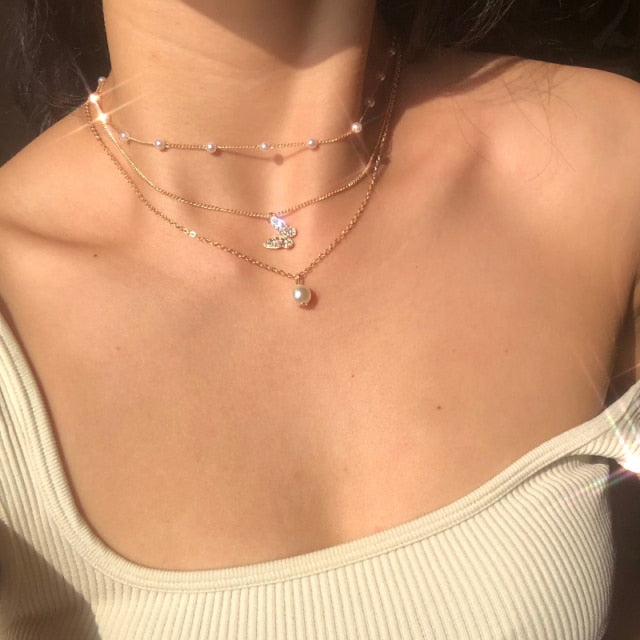 Necklace Butterfly Choker Fashionable Golden Chain Layered    ID  A112 - 1151 - foxberryparkproducts