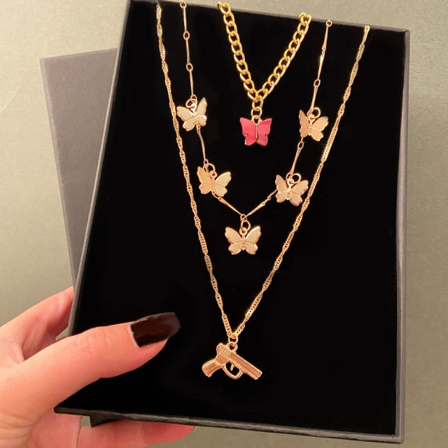 Necklace Butterfly Choker Fashionable Golden Chain Layered    ID  A112 - 1151 - foxberryparkproducts