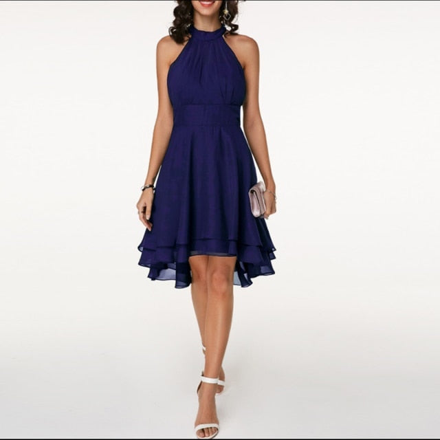 Solid Color Chiffon Party Slim Midi Dress - foxberryparkproducts