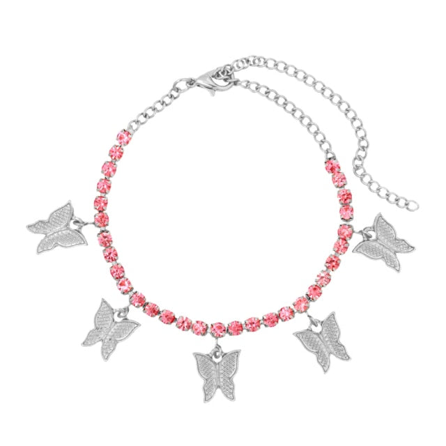 Anklet-Bracelet  INS Fashion Butterfly anklet Rhinestone Tennis Chain  ID A114 - 1136 - foxberryparkproducts