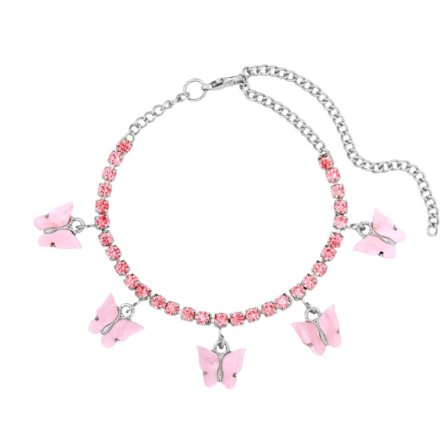 Anklet-Bracelet  INS Fashion Butterfly anklet Rhinestone Tennis Chain  ID A114 - 1136 - foxberryparkproducts