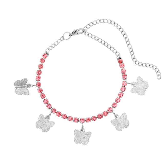 Anklet-Bracelet  INS Fashion Butterfly anklet Rhinestone Tennis Chain  ID A114 - 1136 - foxberryparkproducts