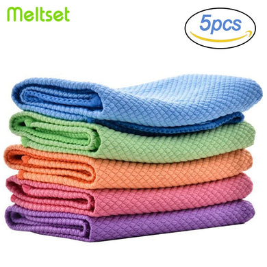 5Pcs Kitchen Cleaning Towel Anti-Grease Wiping Rags Absorbable Fish Scale Wipe Cloth Glass Window Dish Cleaning Cloth - foxberryparkproducts