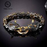 Nordic Vikings Celtic Wolf Head Bracelets Mens Stainless Steel Oding Wolf Bangles Amulet Never Fade - foxberryparkproducts