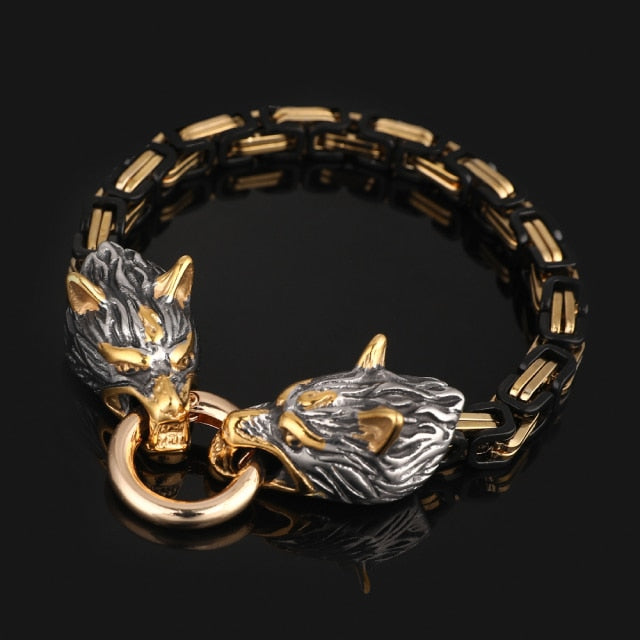Nordic Vikings Celtic Wolf Head Bracelets Mens Stainless Steel Oding Wolf Bangles Amulet Never Fade - foxberryparkproducts
